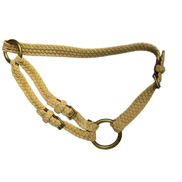 Ralph Lauren Collection Tri-strap beige rope & Leather Safari o-ring belt size L - Picture 2 of 10
